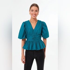 *NEW WITH TAGS* Hyacinth House, Teal Millie Blouse, Tuckernuck, Size Small